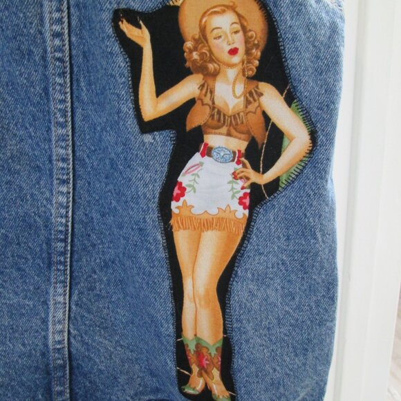 Cowgirl Chic Fringed Western Jean Jacket! Vintage Pin-up Girls XXL - Picture 13 of 14